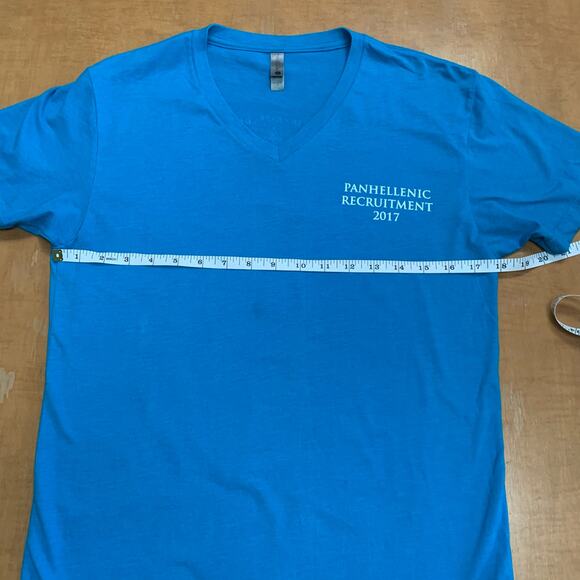 Sorority Panhellenic Recruitment V-Neck T-Shirt Short Sleeve Turquoise Sz Small - Picture 8 of 9